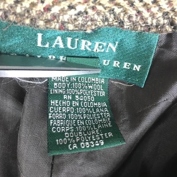 LAUREN RALPH LAUREN Pants 100% Wool Trouser Tweed High Rise Dark Academia Size 8 - Picture 8 of 9